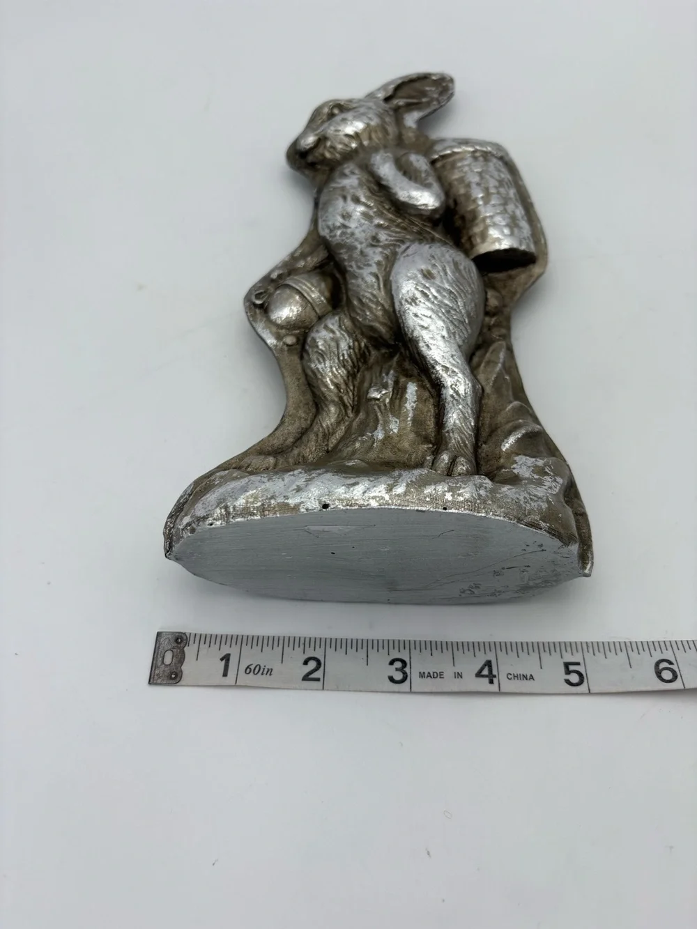 Silver Tone Easter Bunny Faux Chocolate Mold Decorative Accent